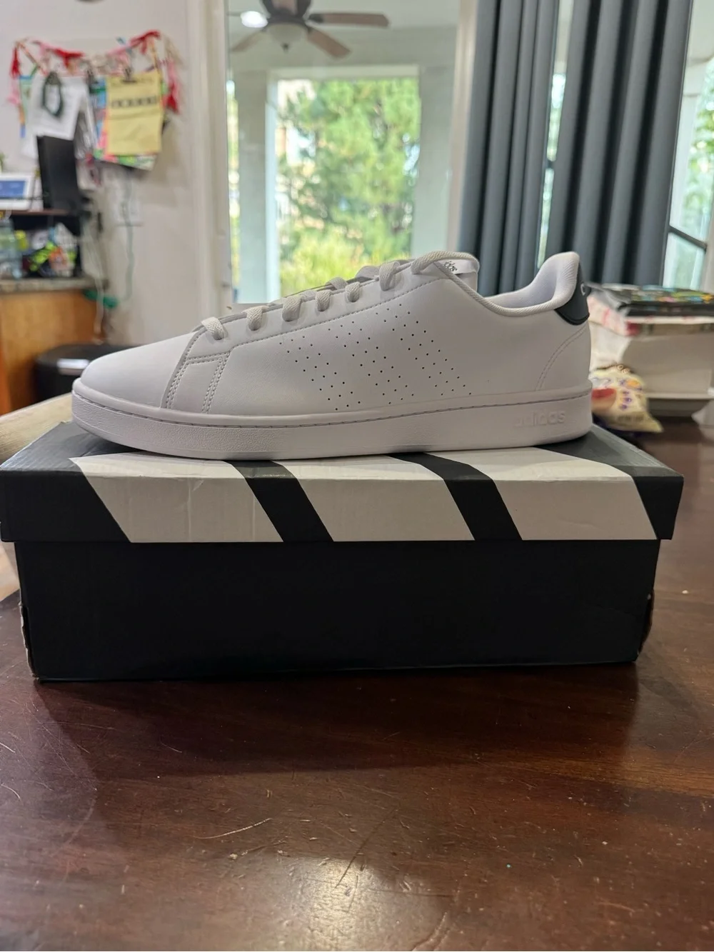 adidas Men’s White Leather Sneaker with Black Heel Patch